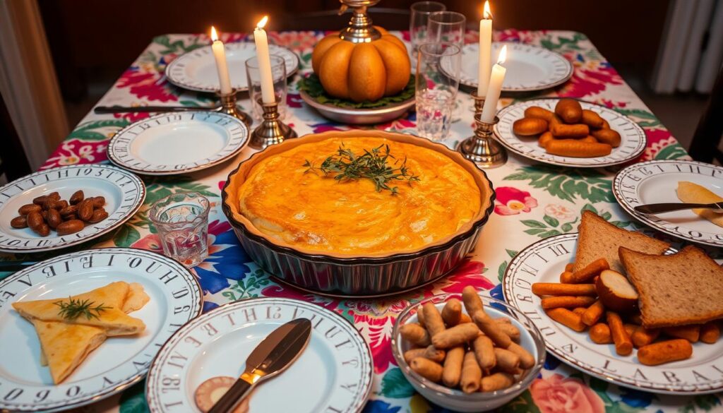 Passover potato pie served on a festive table